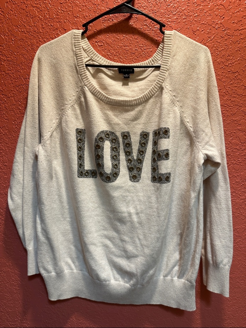 torrid Cream Crewneck Sweater with Studded 'LOVE'